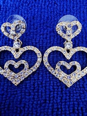 Nolan Miller Glamour Collection Gold-Tone Crystal Double Heart Drop Earrings